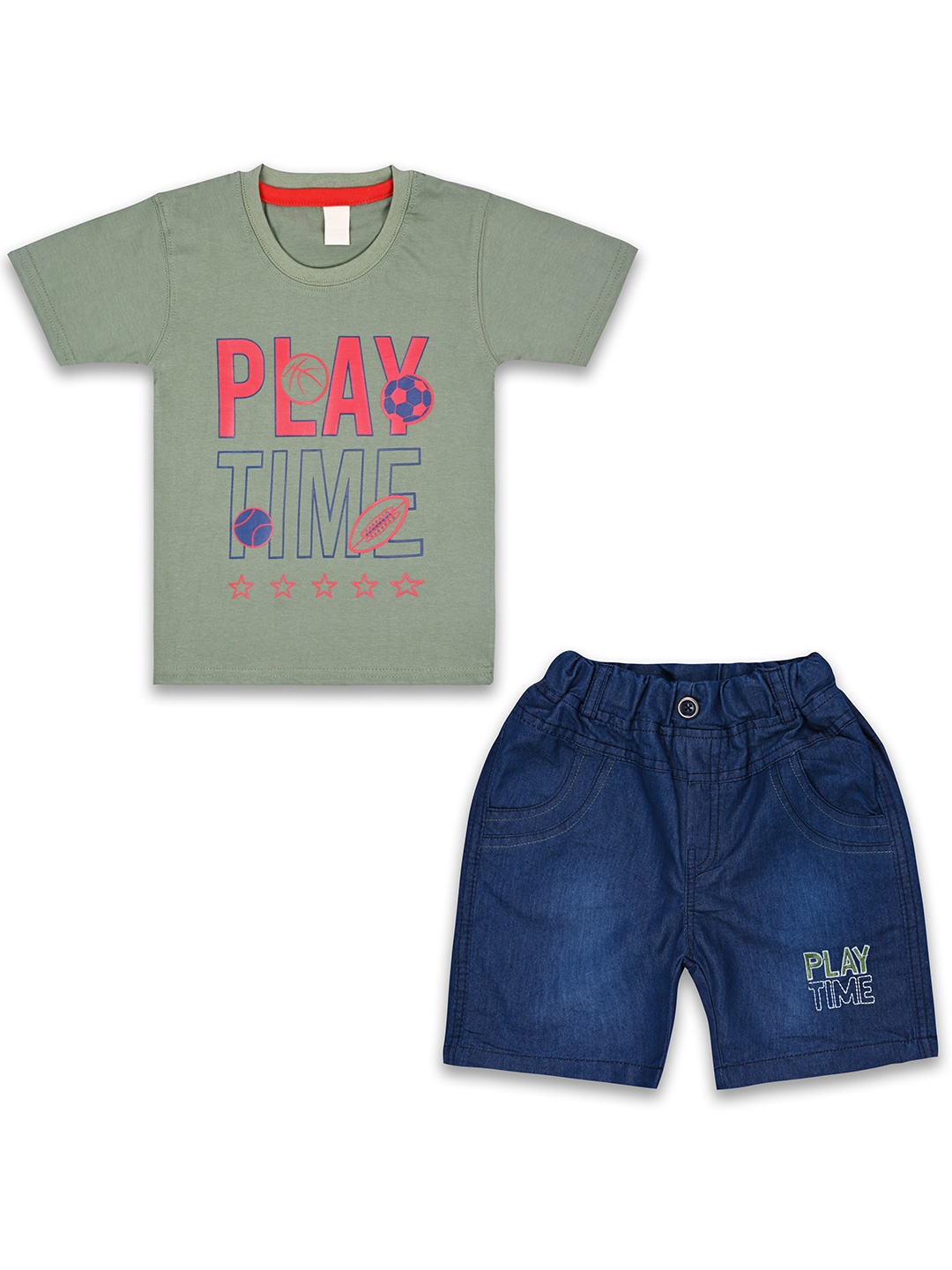 

Wish Karo Boys Printed Cotton T-shirt with Shorts, Green