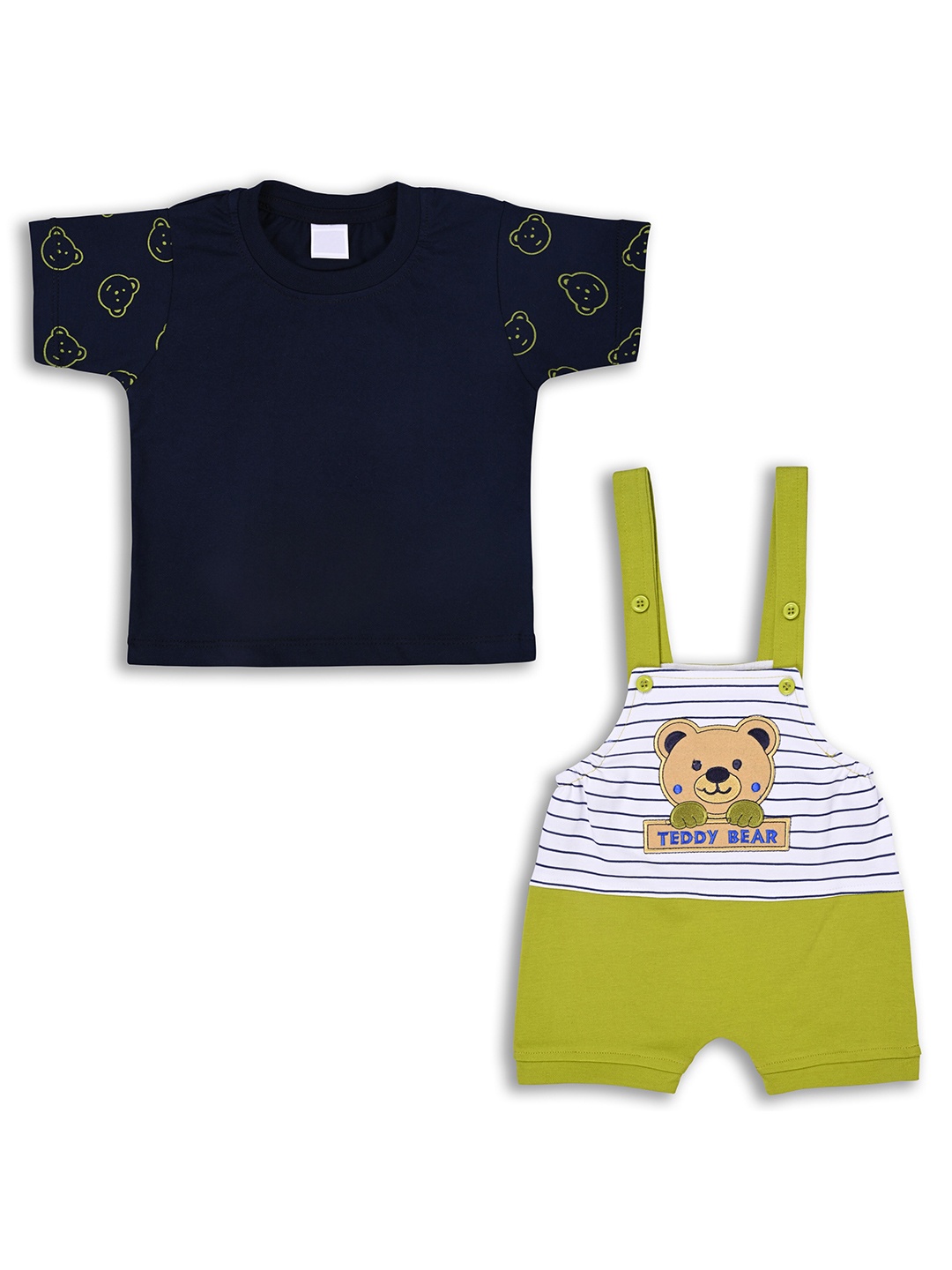 

Wish Karo Boys Printed Pure Cotton T-shirt & Dungarees, Green