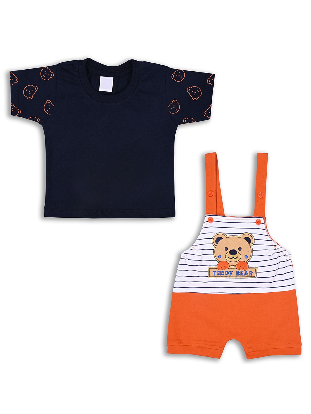 

Wish Karo Boys Graphic Printed Pure Cotton T-shirt & Dungarees, Mustard