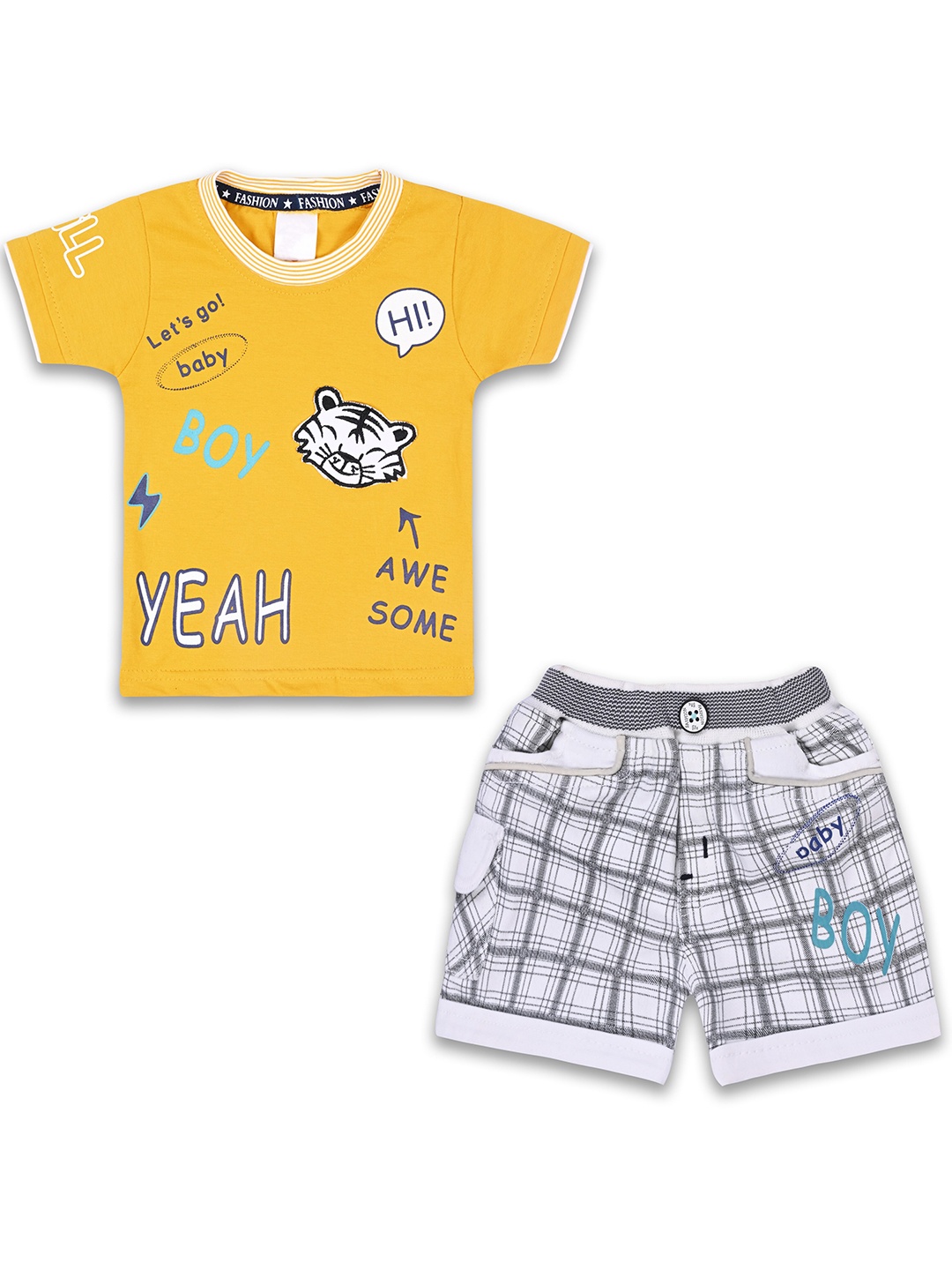 

Wish Karo Boys Printed Cotton T-shirt with Shorts, Yellow