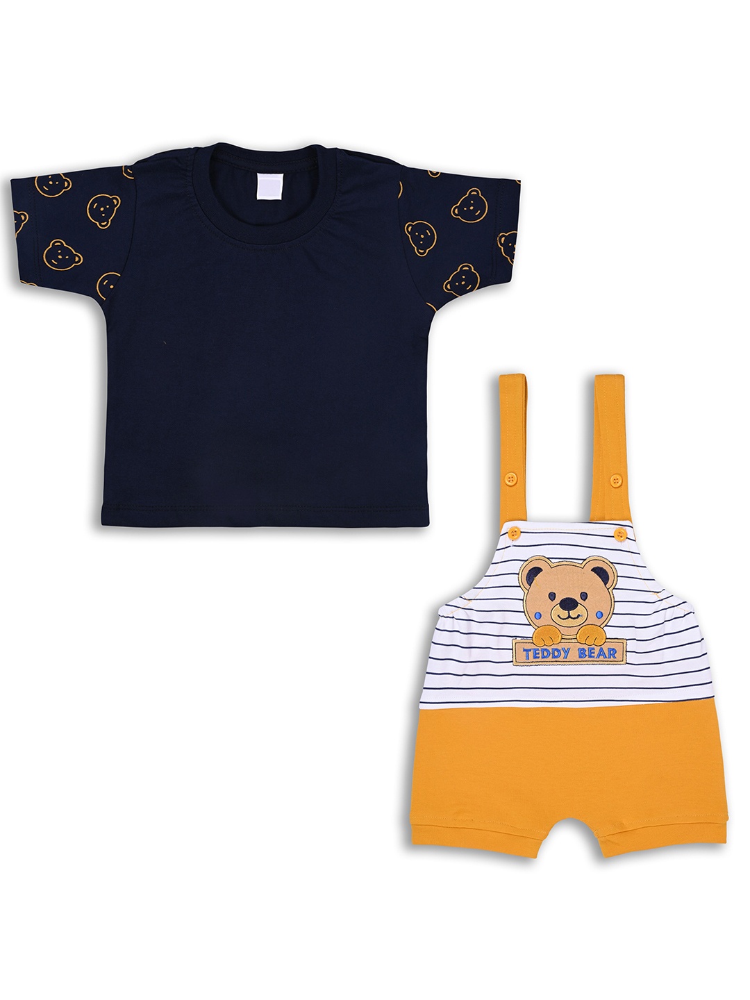 

Wish Karo Boys Printed Pure Cotton T-shirt & Dungarees, Mustard