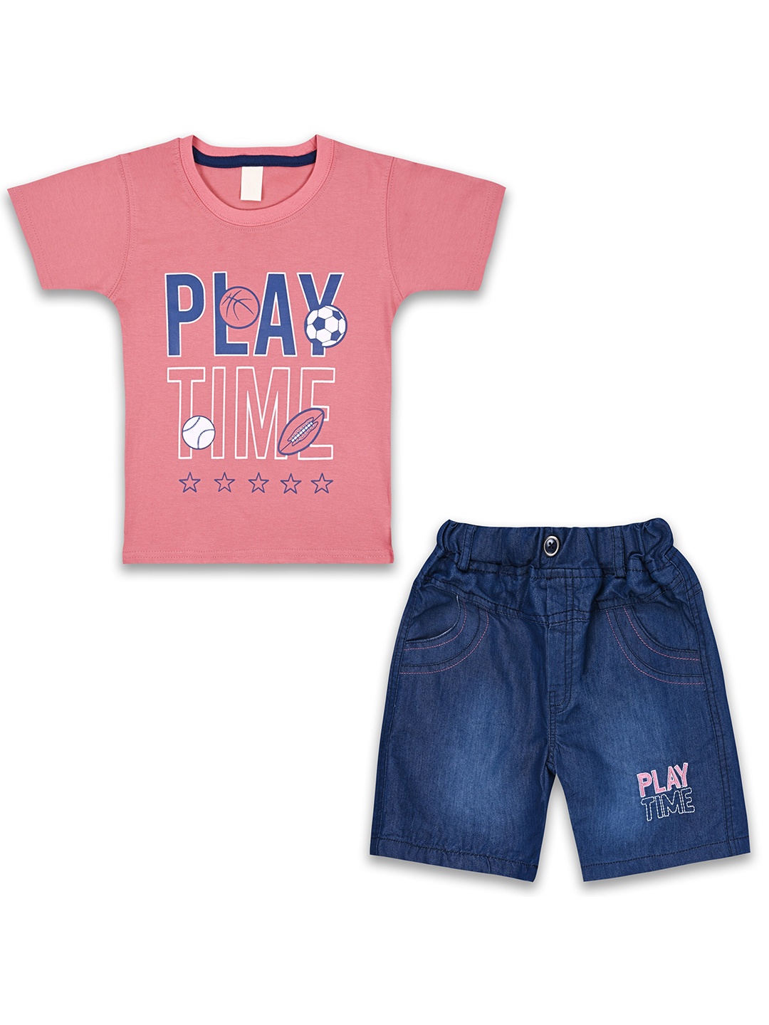 

Wish Karo Boys Printed Cotton T-shirt with Shorts, Peach