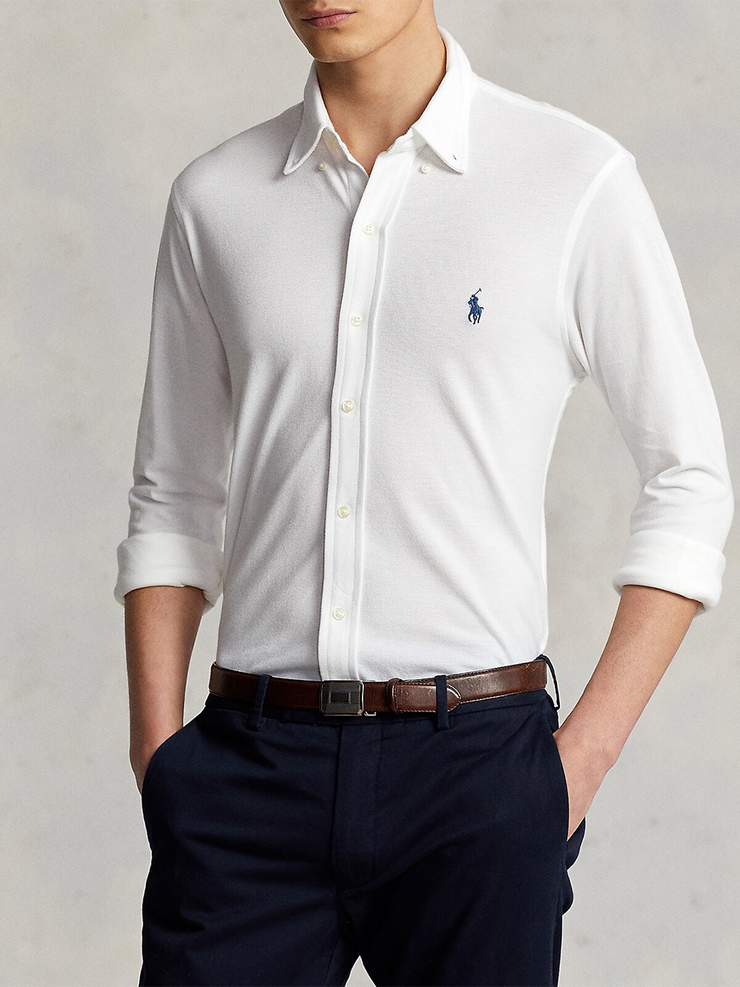 

Polo Ralph Lauren Self Design Spread Collar Cotton Formal Shirt, White