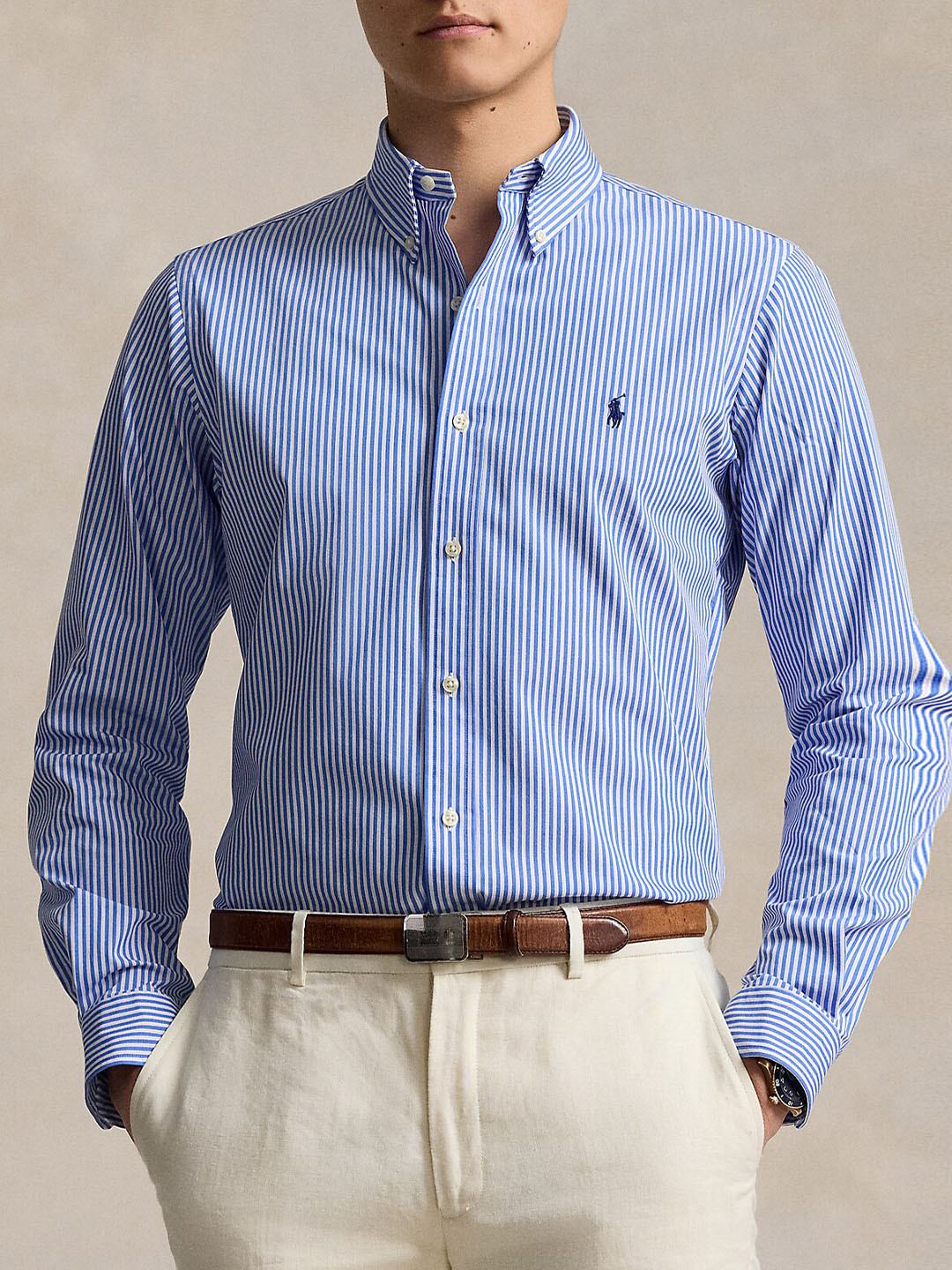 

Polo Ralph Lauren Striped Button-Down Collar Cotton Formal Shirt, Blue