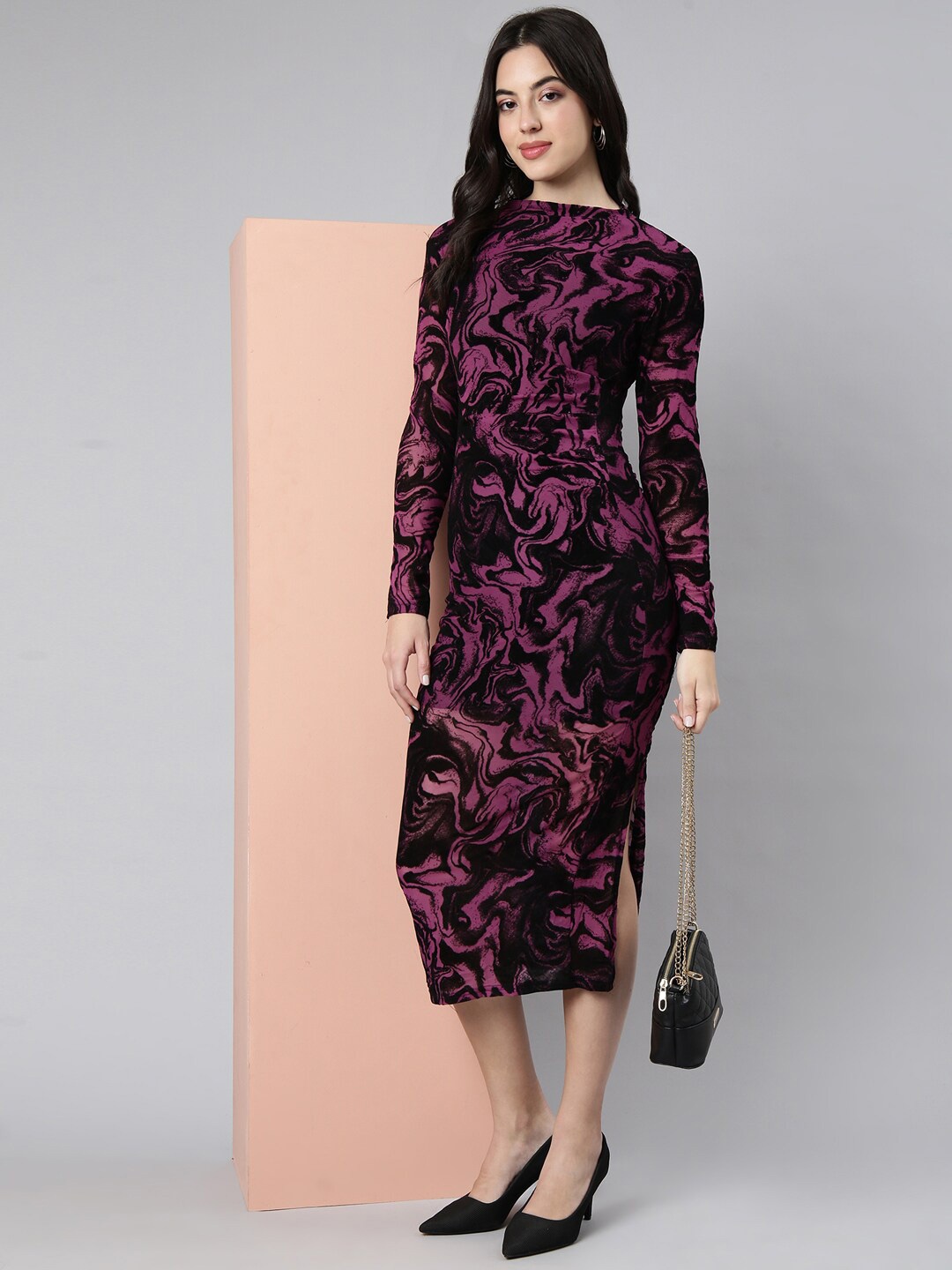 

SHOWOFF Abstract Print Net Sheath Bodycon Dress, Purple