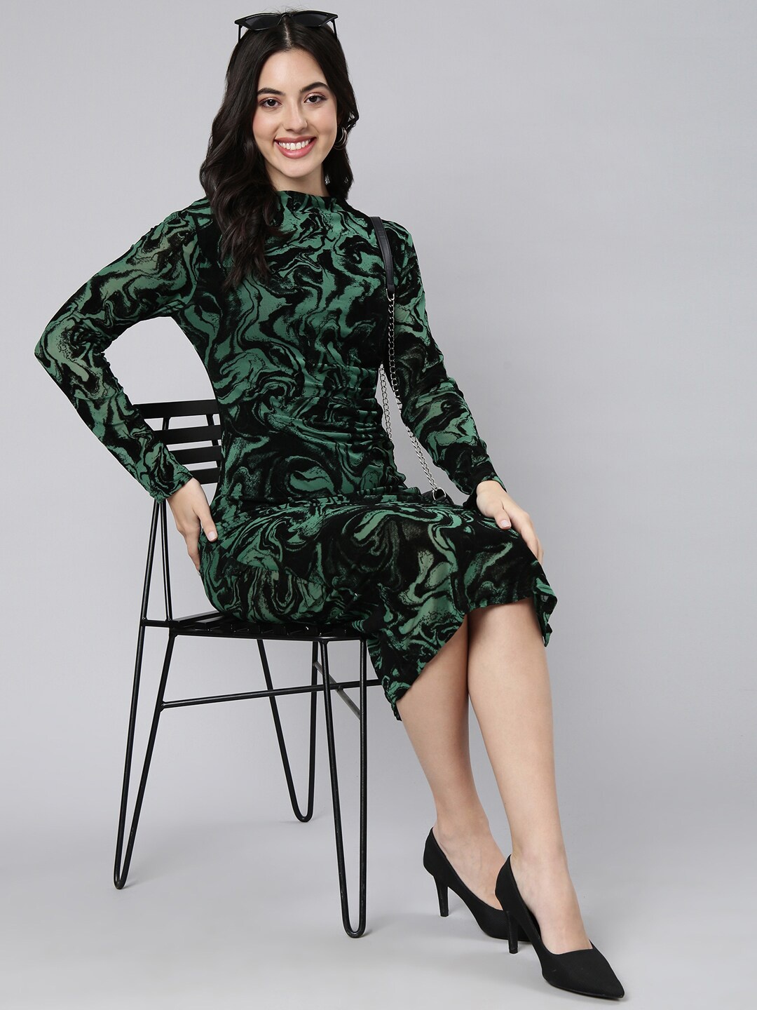 

SHOWOFF Tie & Dye Print Net Bodycon Dress, Green