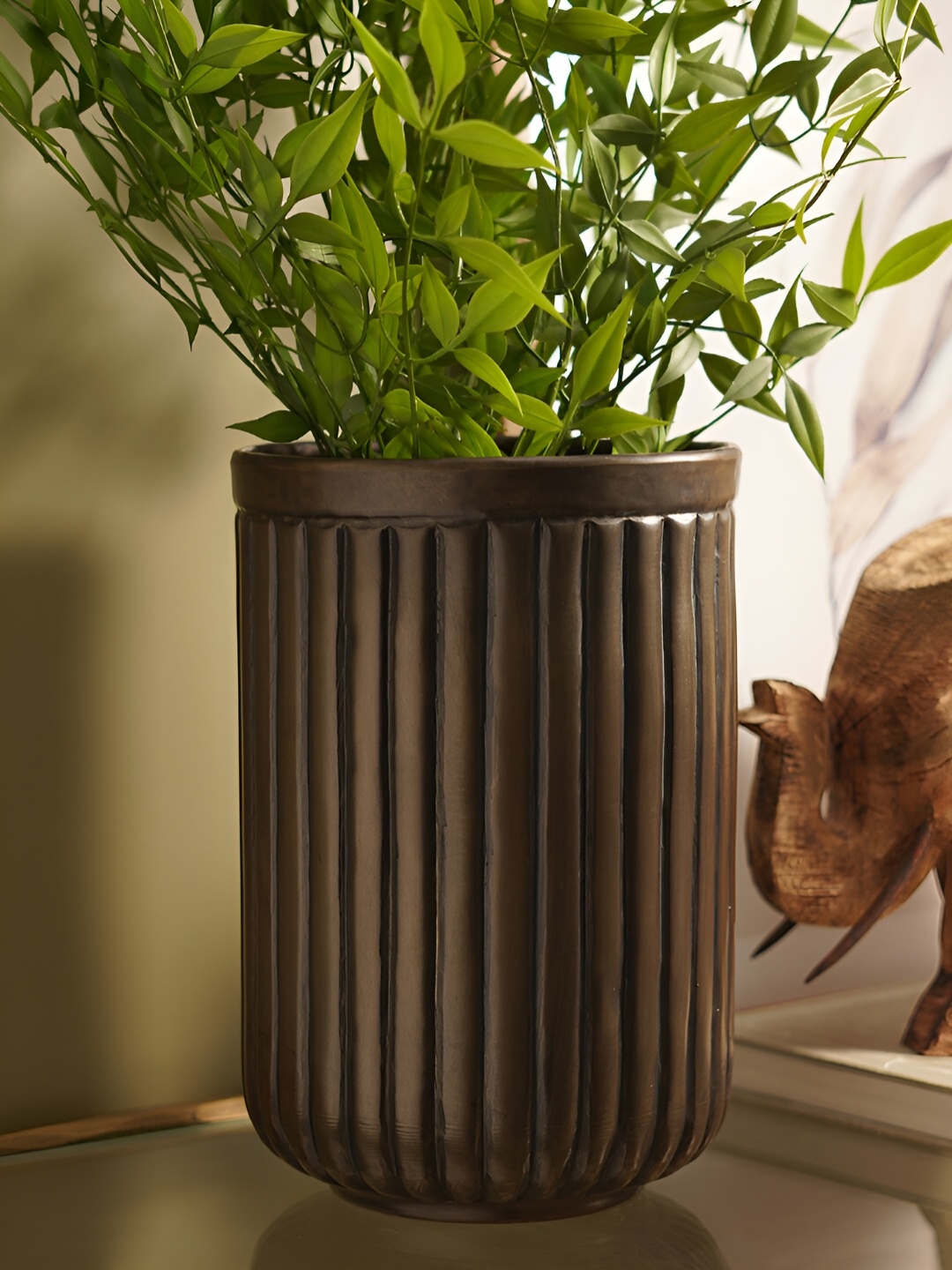 

Pure Home and Living Brown Ribbed Aluminium Planter