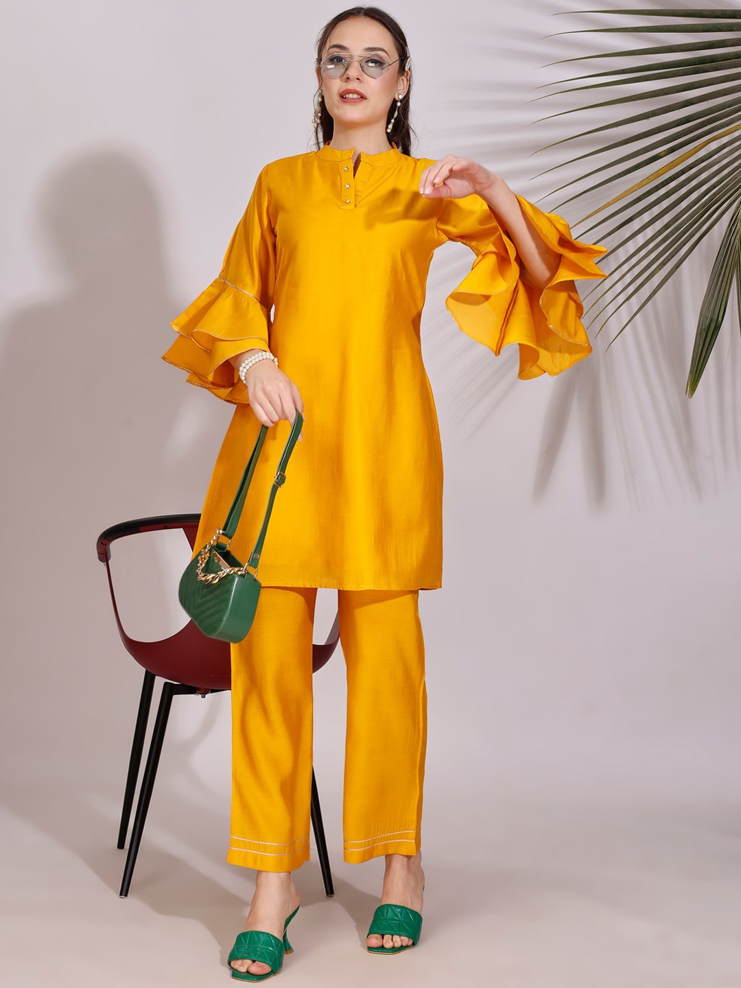 

Tikhi Imli Yellow Tiered sleeves Tunic With Trousers