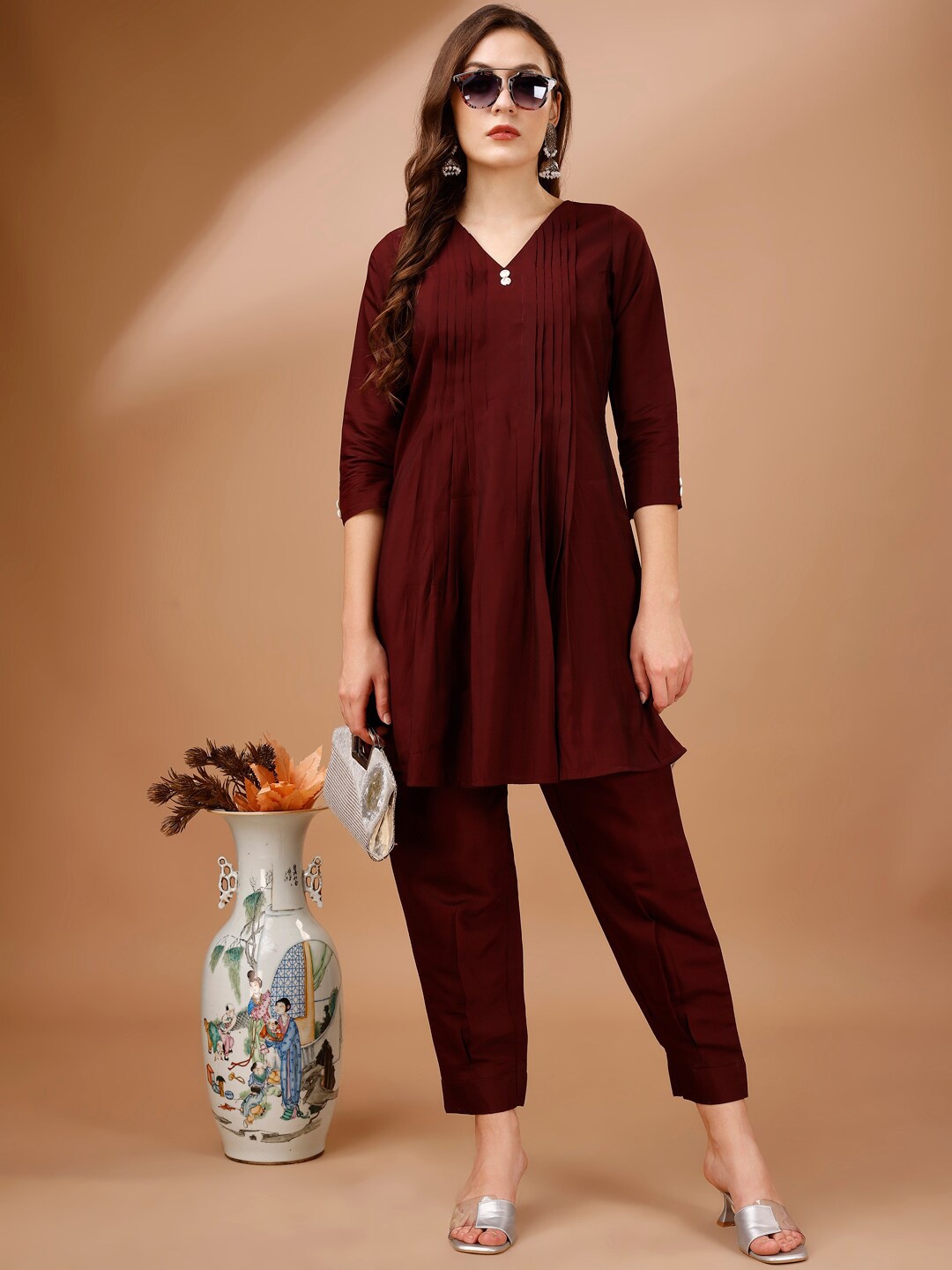 

Tikhi Imli Pleated Tunic With Trouser Co-Ords, Maroon