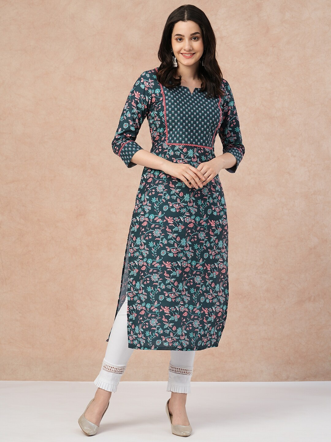 

KALINI Floral Printed Kurta, Teal