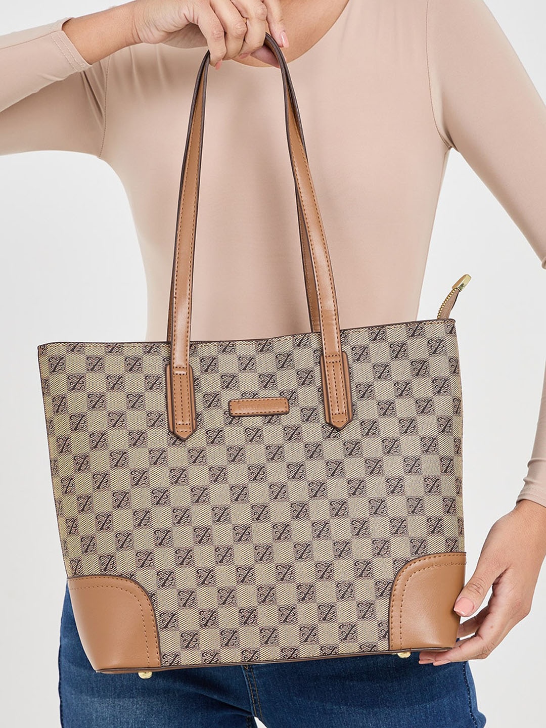 

Styli Monogram Print Shoulder Bag, Khaki