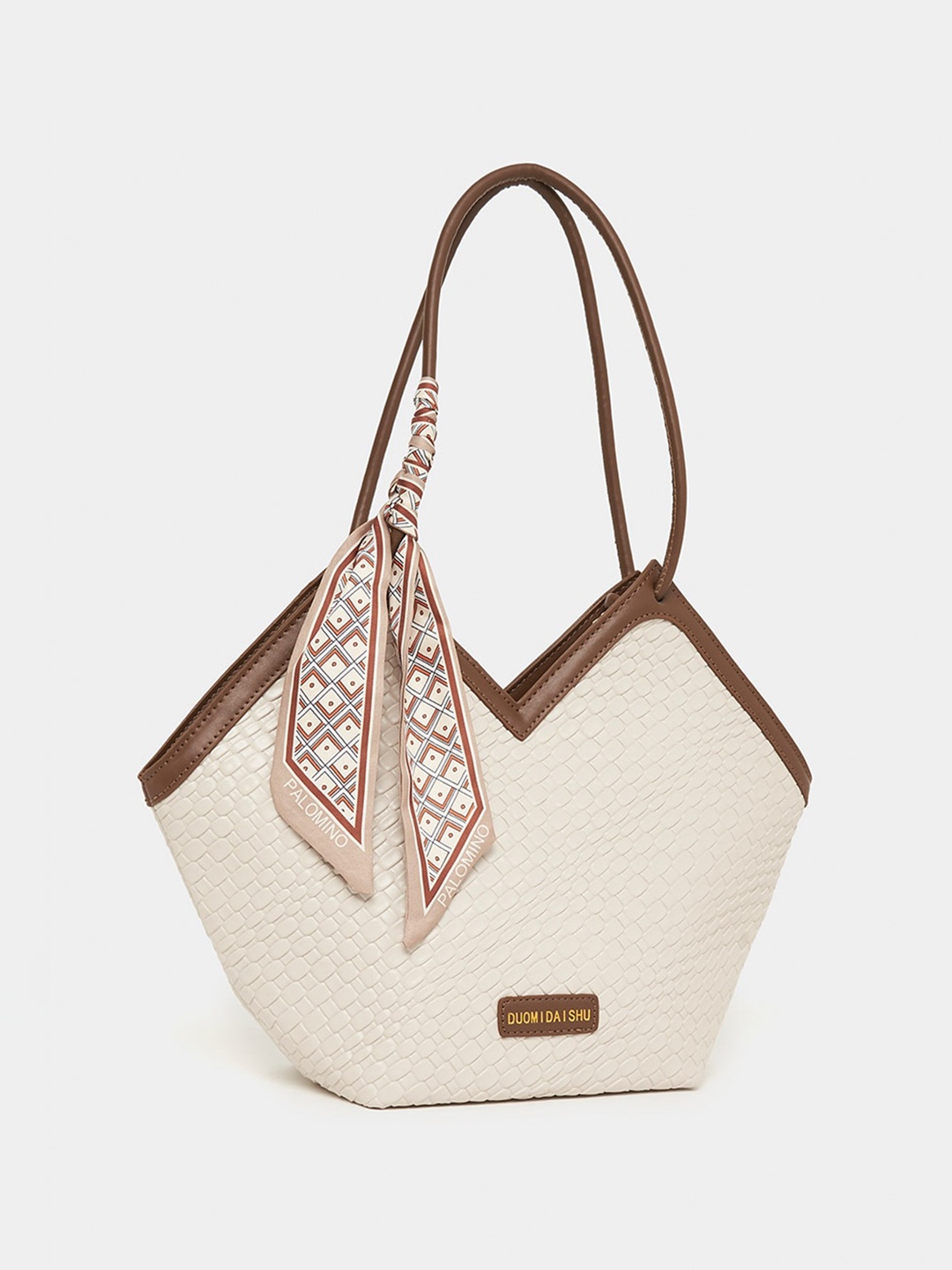 

Styli Textured Oversized Bucket Handheld Bag With Scarf, White