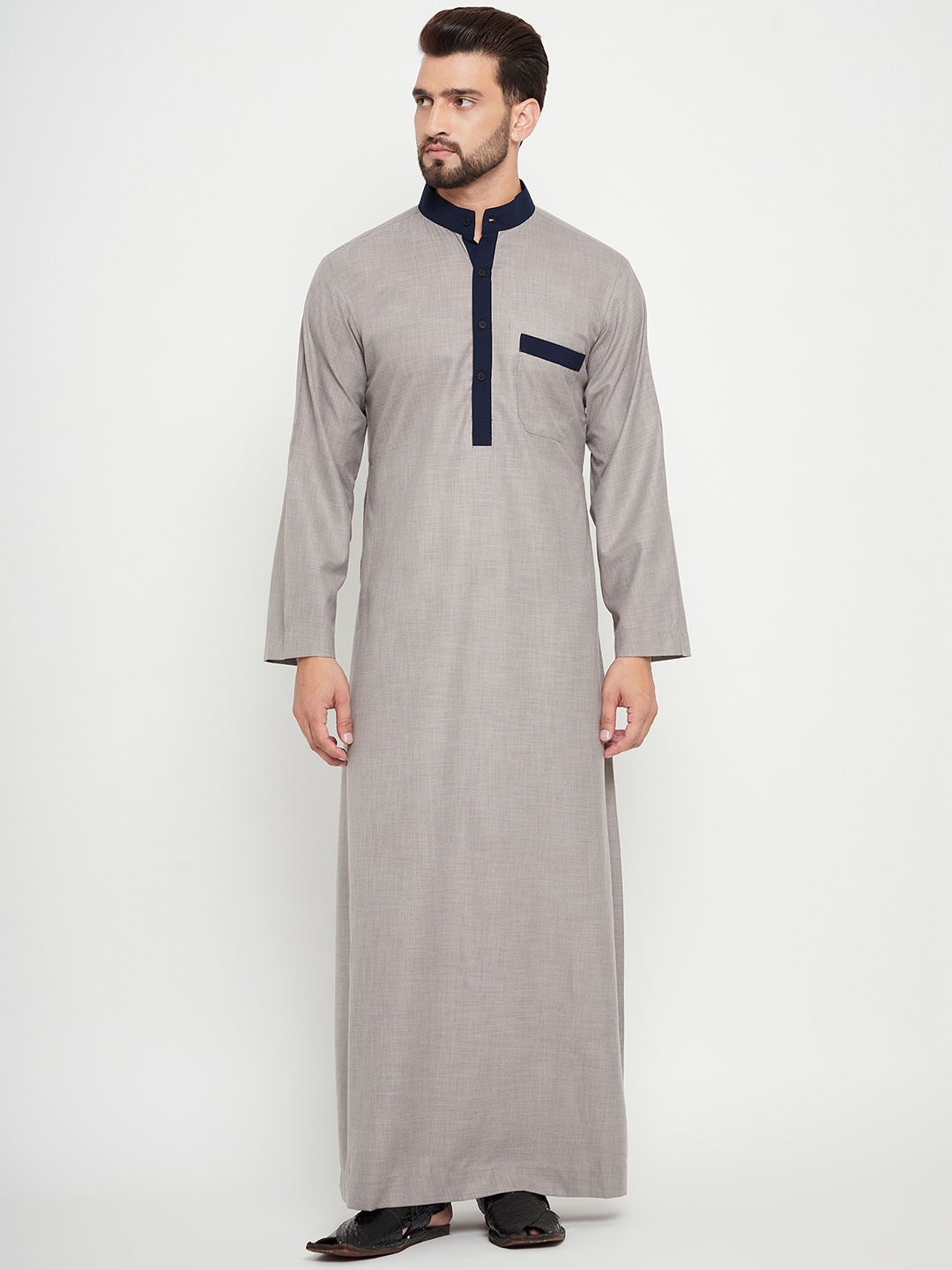 

NABIA Men Thread Work Kurta, Grey