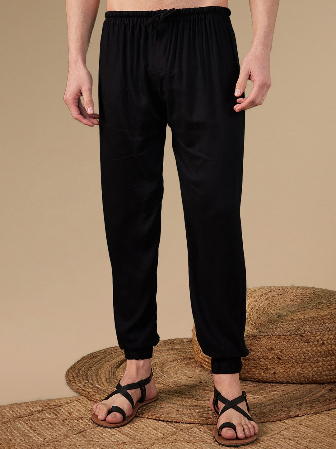 

Sanwara Men Mid-Rise Loose-Fit Jogger Style Pyjamas, Black