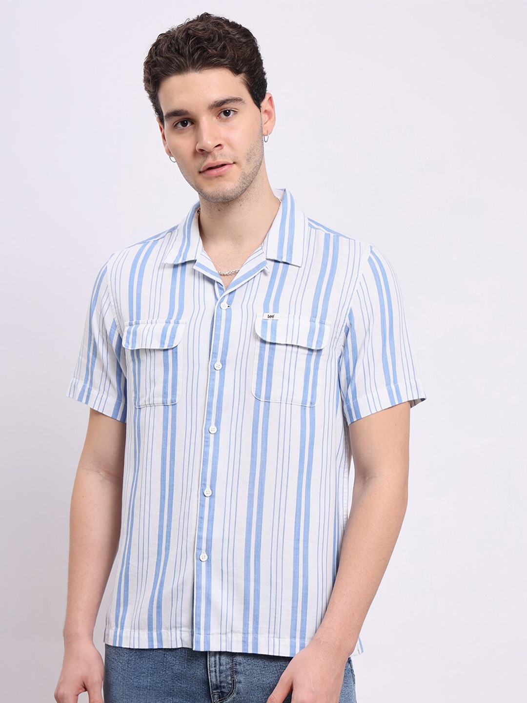 

Lee Men Opaque Striped Casual Shirt, Blue