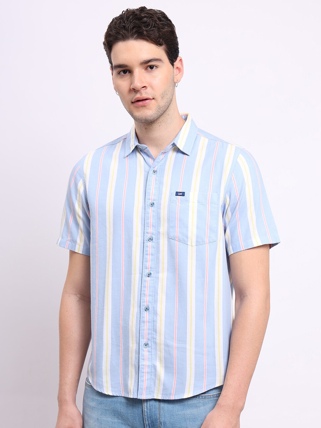 

Lee Men Opaque Striped Casual Shirt, Blue