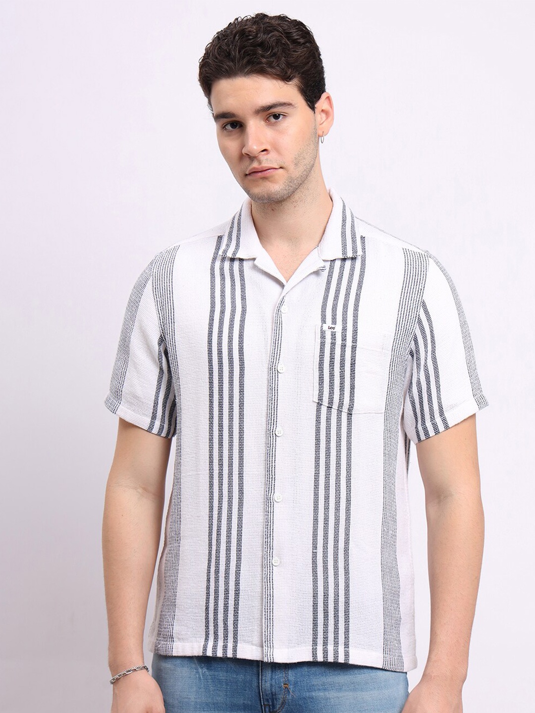 

Lee Men Opaque Striped Casual Shirt, White