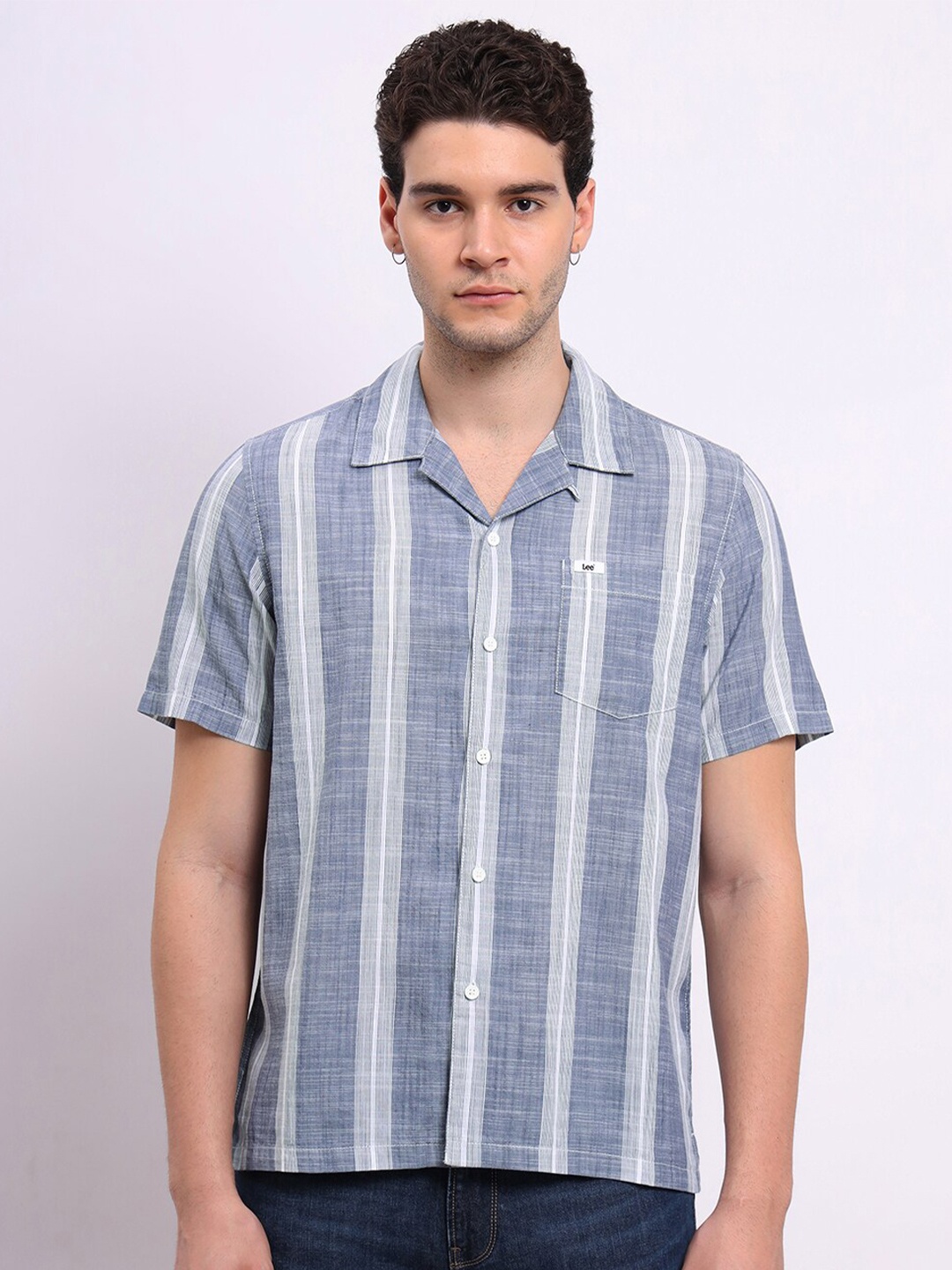 

Lee Men Opaque Striped Casual Shirt, Blue