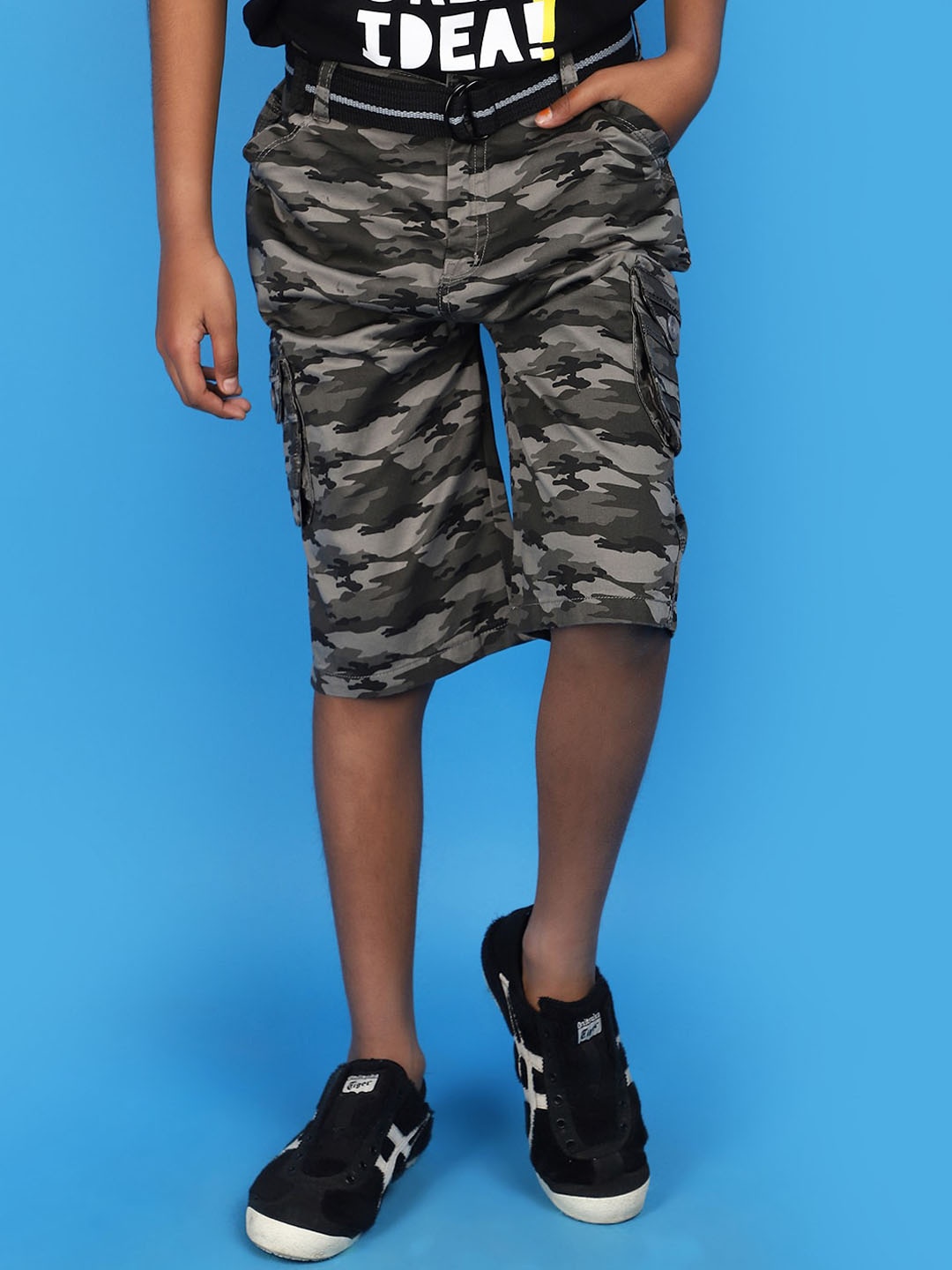 

V-Mart Boys Camouflage Printed Cargo Shorts, Grey