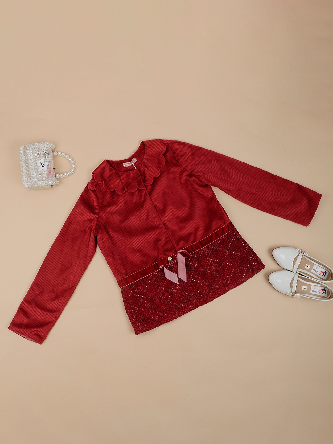 

One Friday Girls Camouflage Crop Tailored Jacket with Patchwork, Burgundy