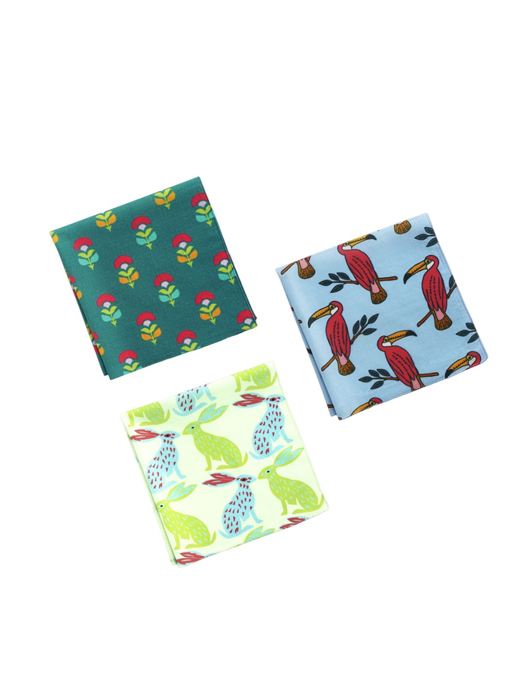 

hexafun Men Pack Of 3 Printed Pure Cotton Handkerchiefs, Blue