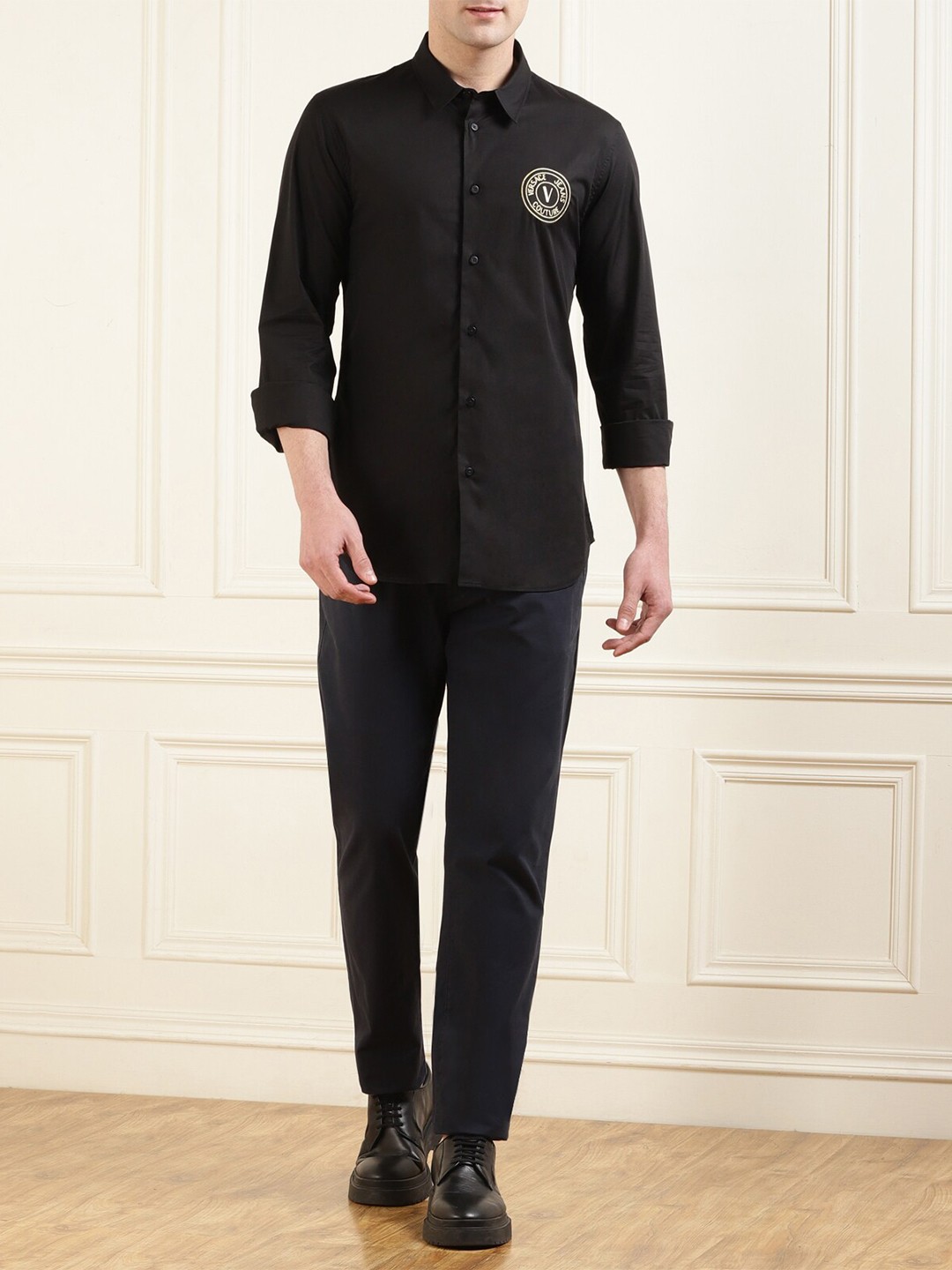 

Versace Jeans Couture Regular Fit Brand Logo Embroidered Cotton Casual Shirt, Black