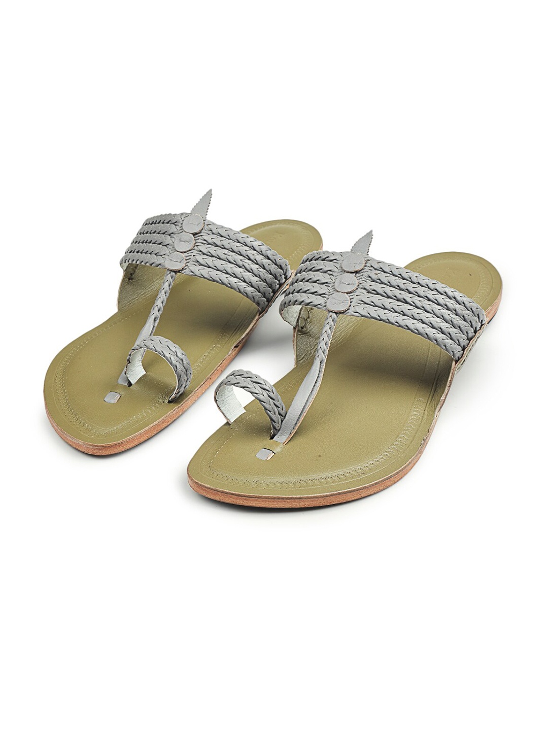 

KORAKARI Men Leather Kolhapuri Flat Sandals, Grey