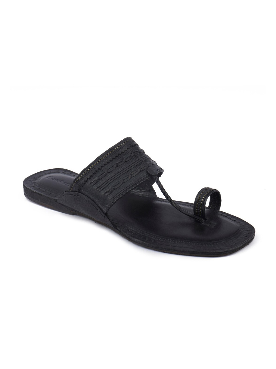 

KORAKARI Men Leather Kolhapuri Flat Sandals, Black