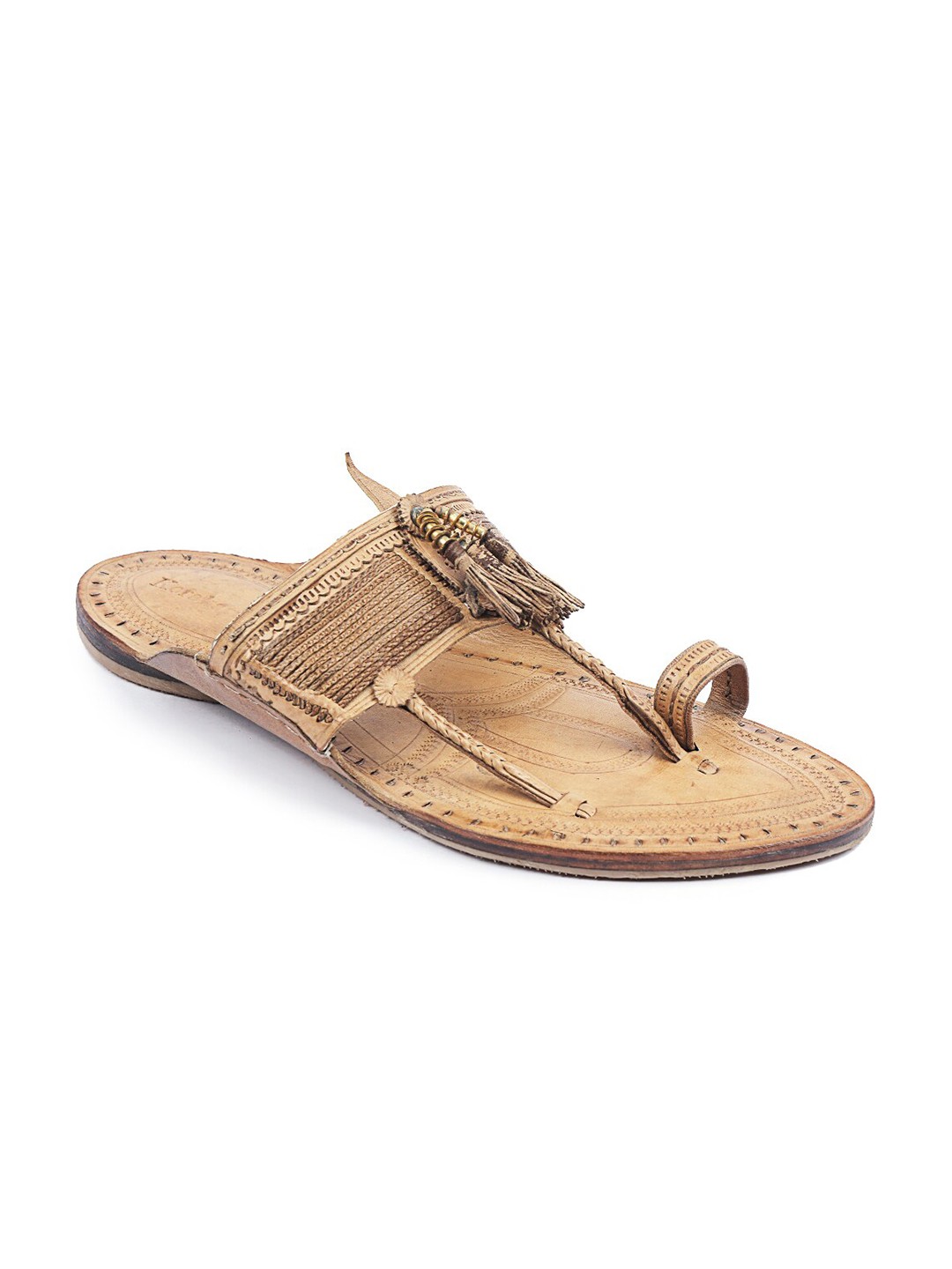 

KORAKARI Men Leather Kolhapuri Flat Sandals, Beige