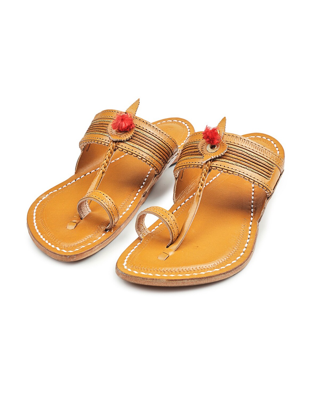 

KORAKARI Men Leather Kolhapuri Flat Sandals, Yellow