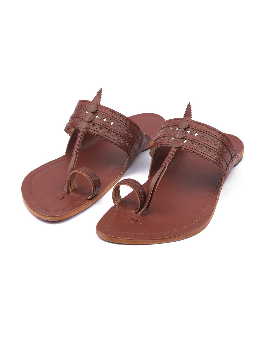 

KORAKARI Men Leather Kolhapuri Flat Sandals, Red