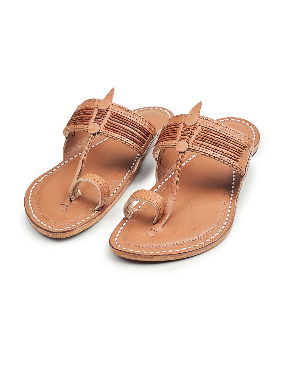 

KORAKARI Men Leather Kolhapuri Flat Sandals, Tan