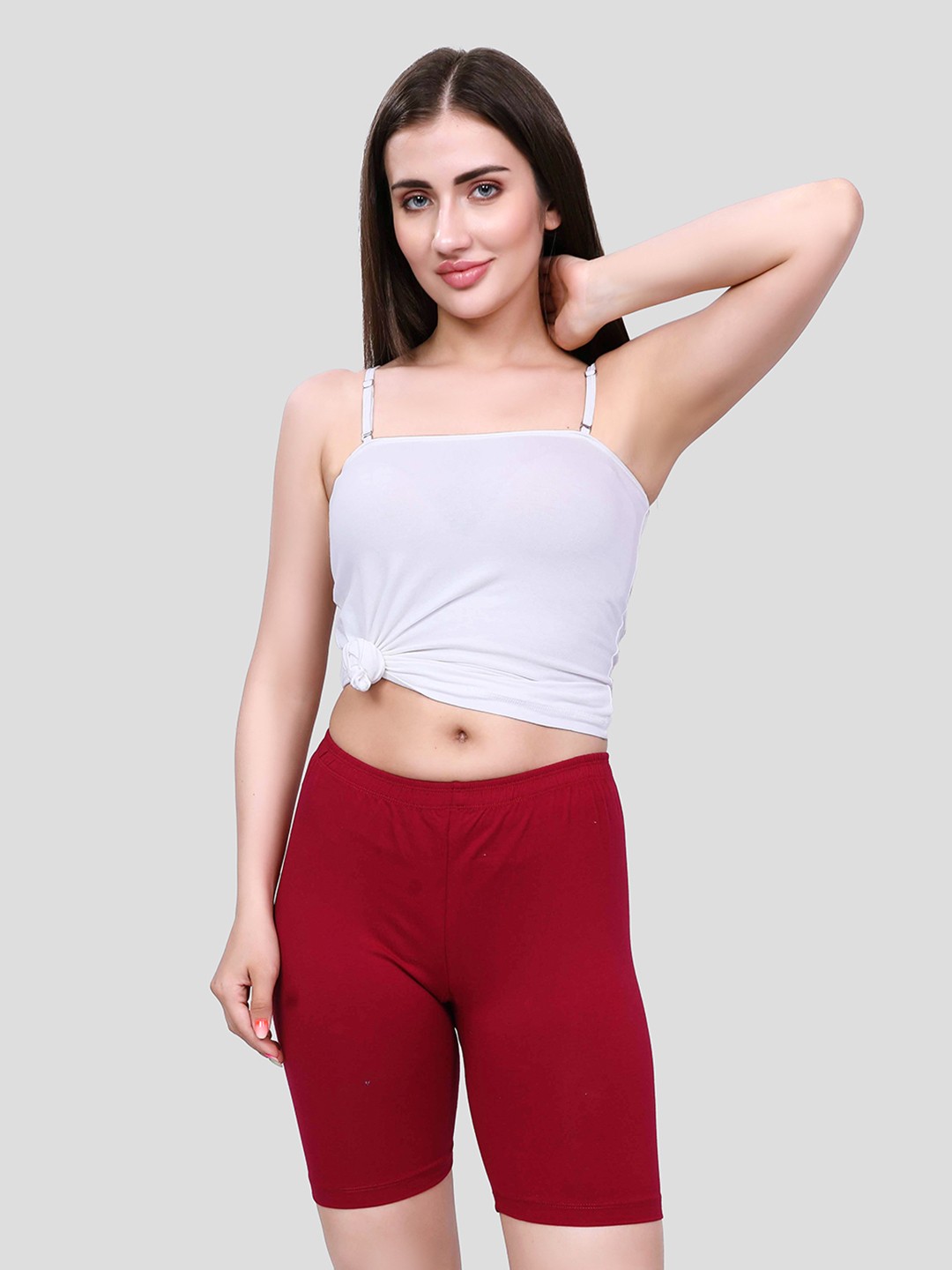 

inner amour Women Skinny Fit High-Rise Cycling Antimicrobial Technology Shorts, Maroon
