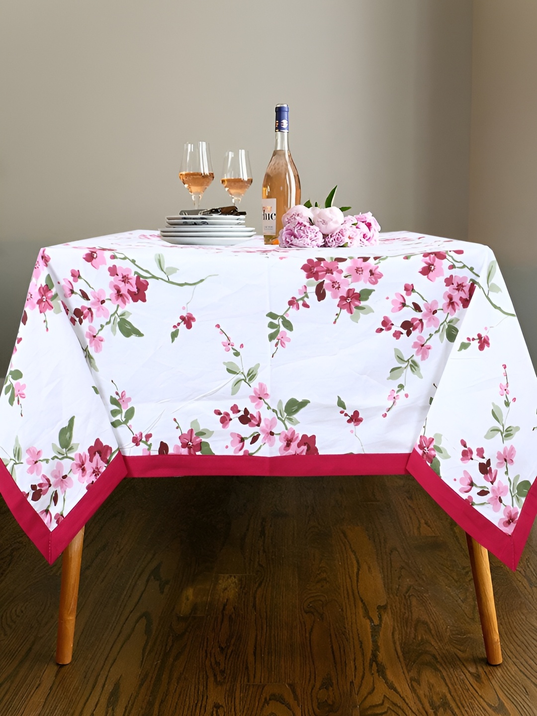 

Texstylers Pink Floral Anti-Skid Cotton 8-Seater Table Cover