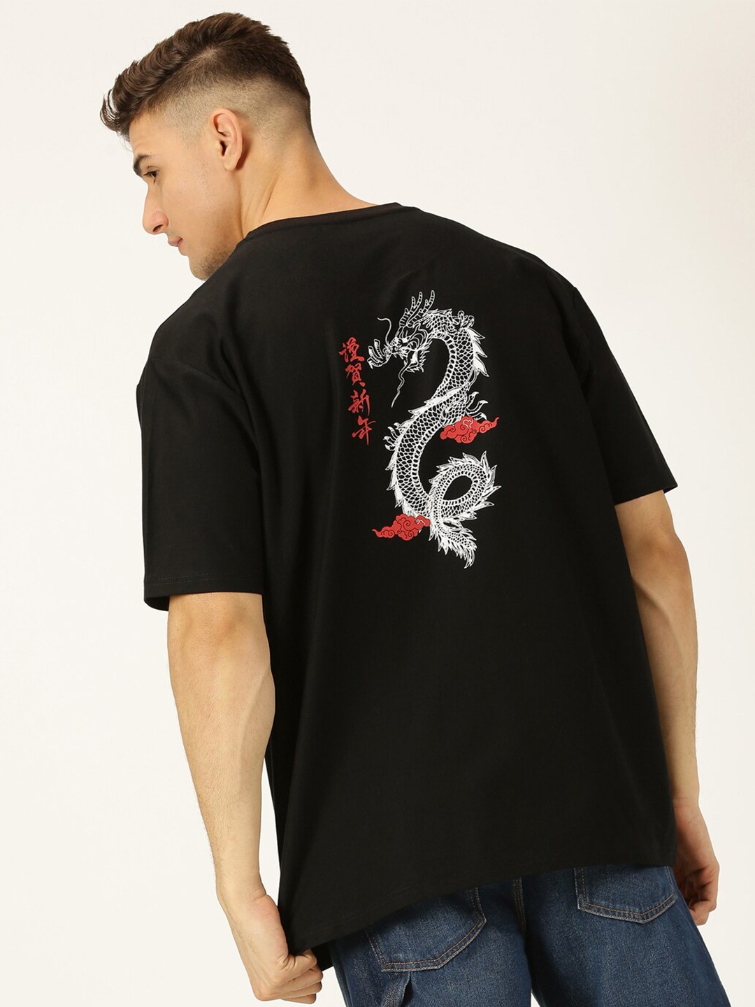 

Thomas Scott Men Printed Oversized Drop Shoulder Round Neck T-shirts, Black