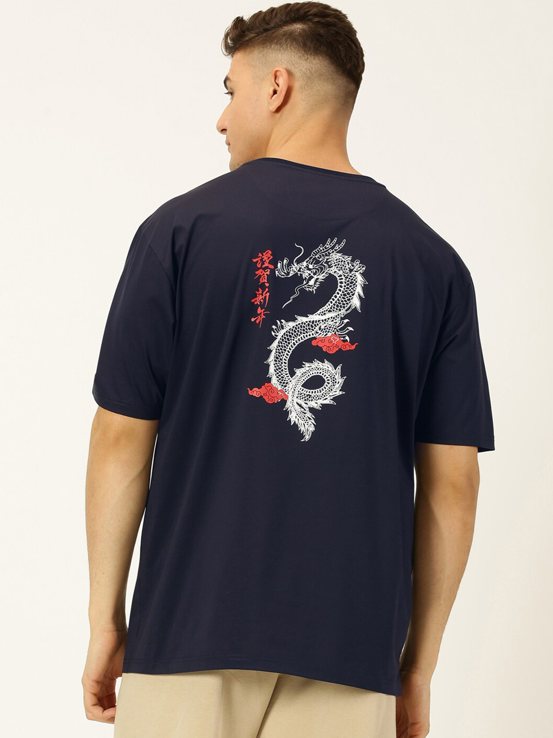 

Thomas Scott Oversized Printed Drop Shoulder Round Neck T-Shirt, Navy blue