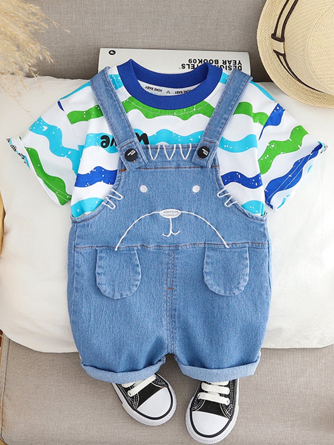 

INCLUD Boys T-shirt With Striped Dungarees, Blue