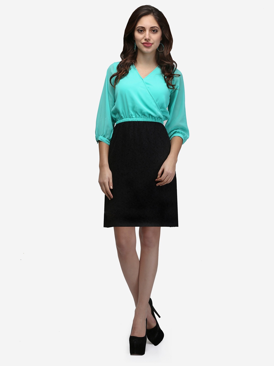 

V&M Colourblocked Georgette Sheath Dress, Sea green