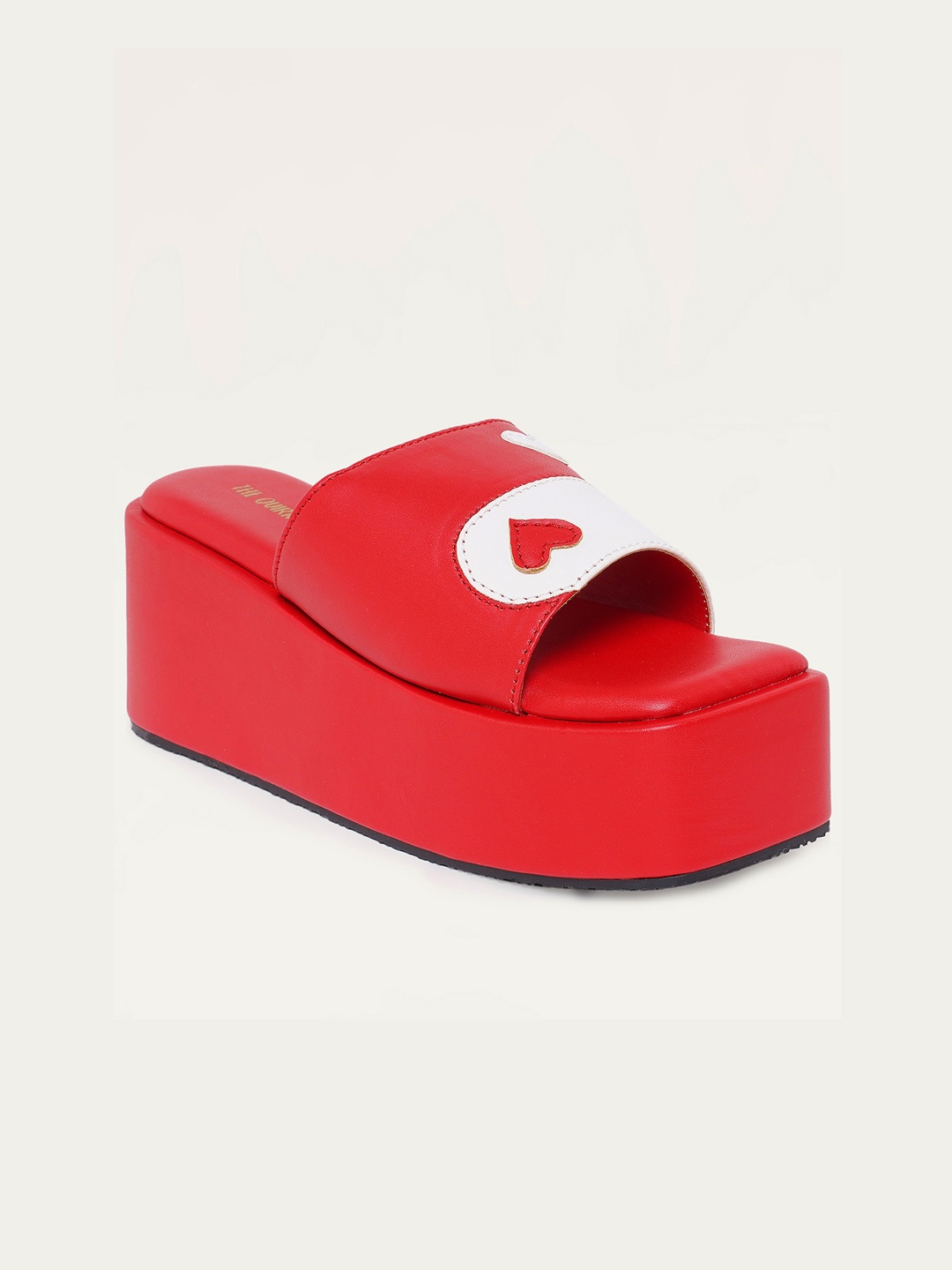 

THE QUIRKY NAARI Colourblocked Open Toe Flatform Heels, Red