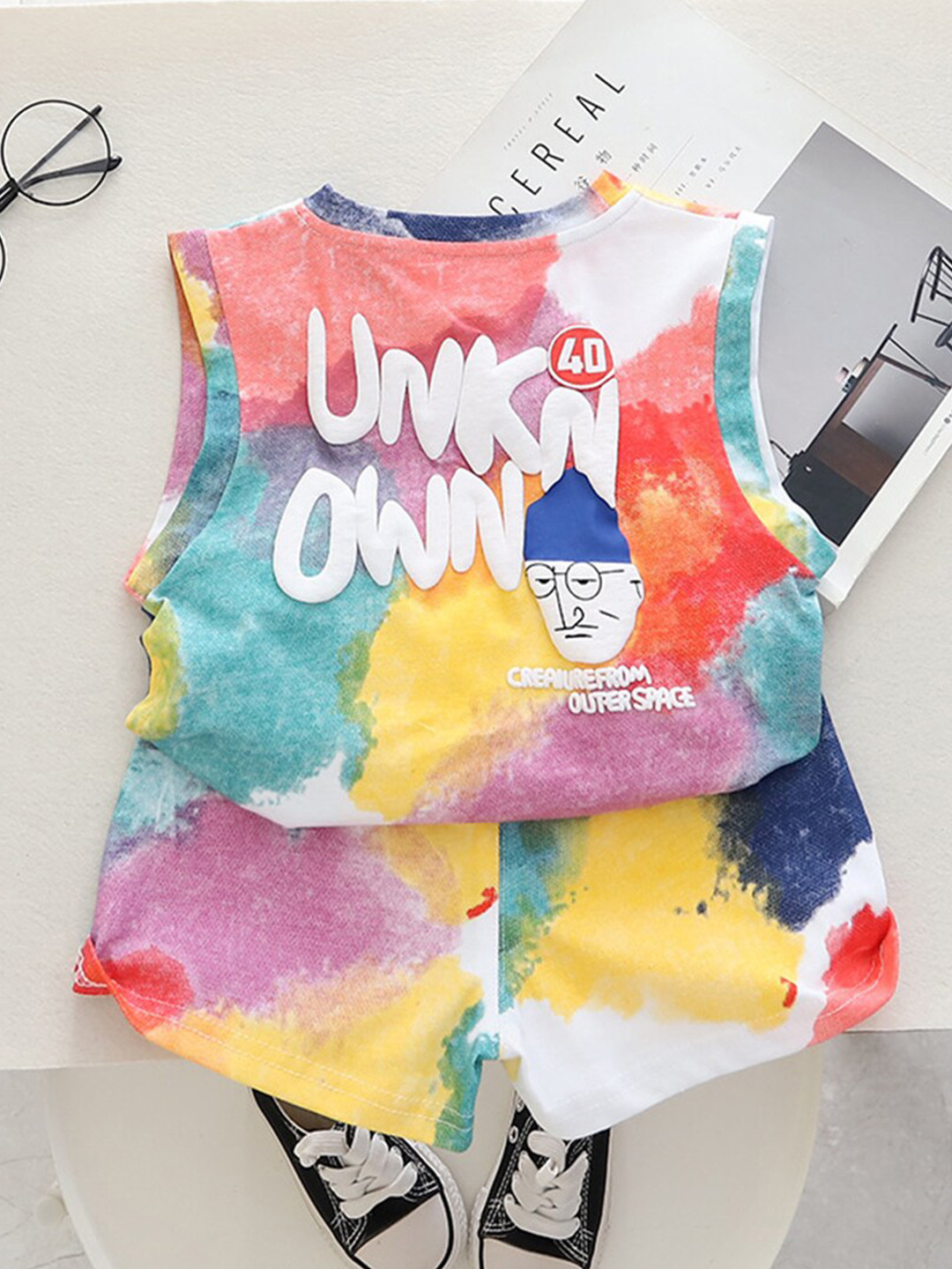 

INCLUD Boys Abstract Printed Tshirt With Shorts, White