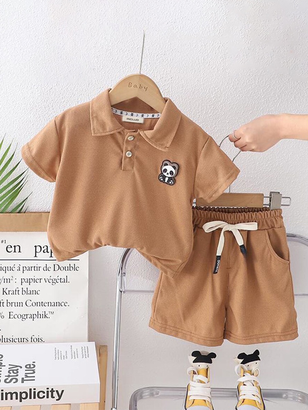 INCLUD Boys T-shirt with Shorts, Brown