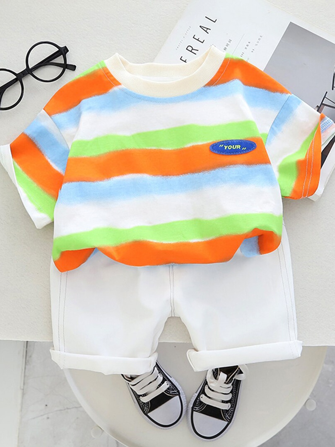 

INCLUD Boys Striped T-Shirt With Shorts, Orange