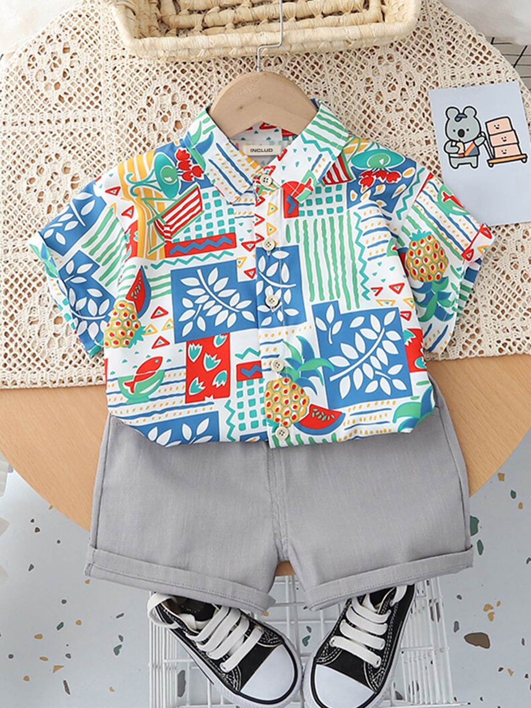

INCLUD Boys Printed Shirt with Shorts, White
