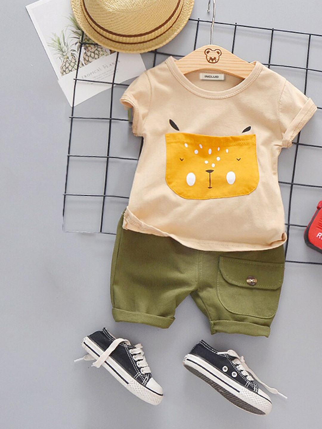 

INCLUD Boys Printed T-shirt with Shorts, Beige