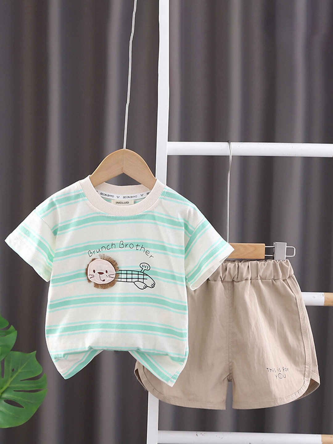 

INCLUD Boys Striped T-shirt with Shorts, Green