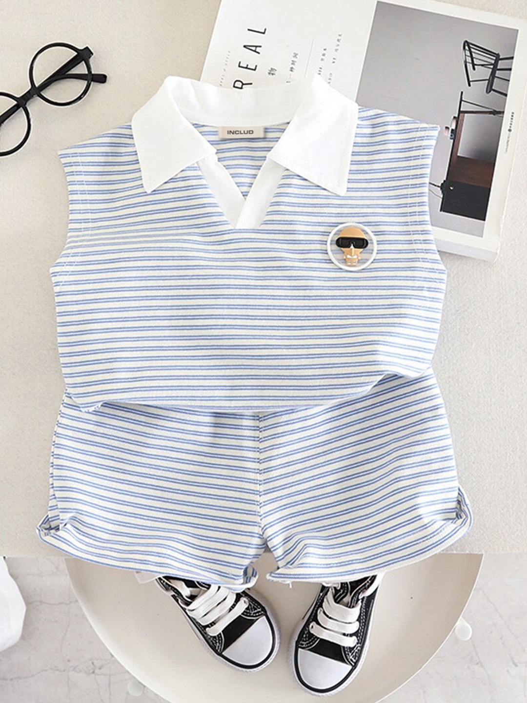 

INCLUD Boys Striped T-shirt with Shorts, Blue