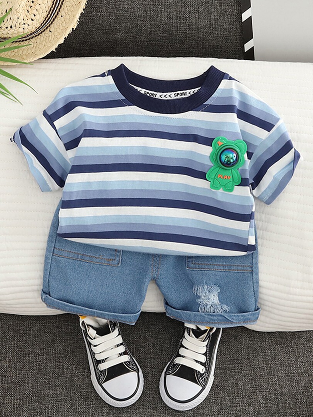 

INCLUD Boys Striped T-shirt With Shorts, Blue