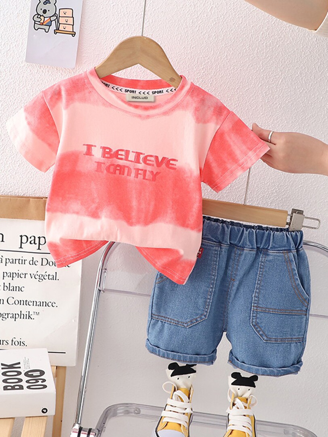 

INCLUD Boys Printed T-shirt With Shorts, Pink