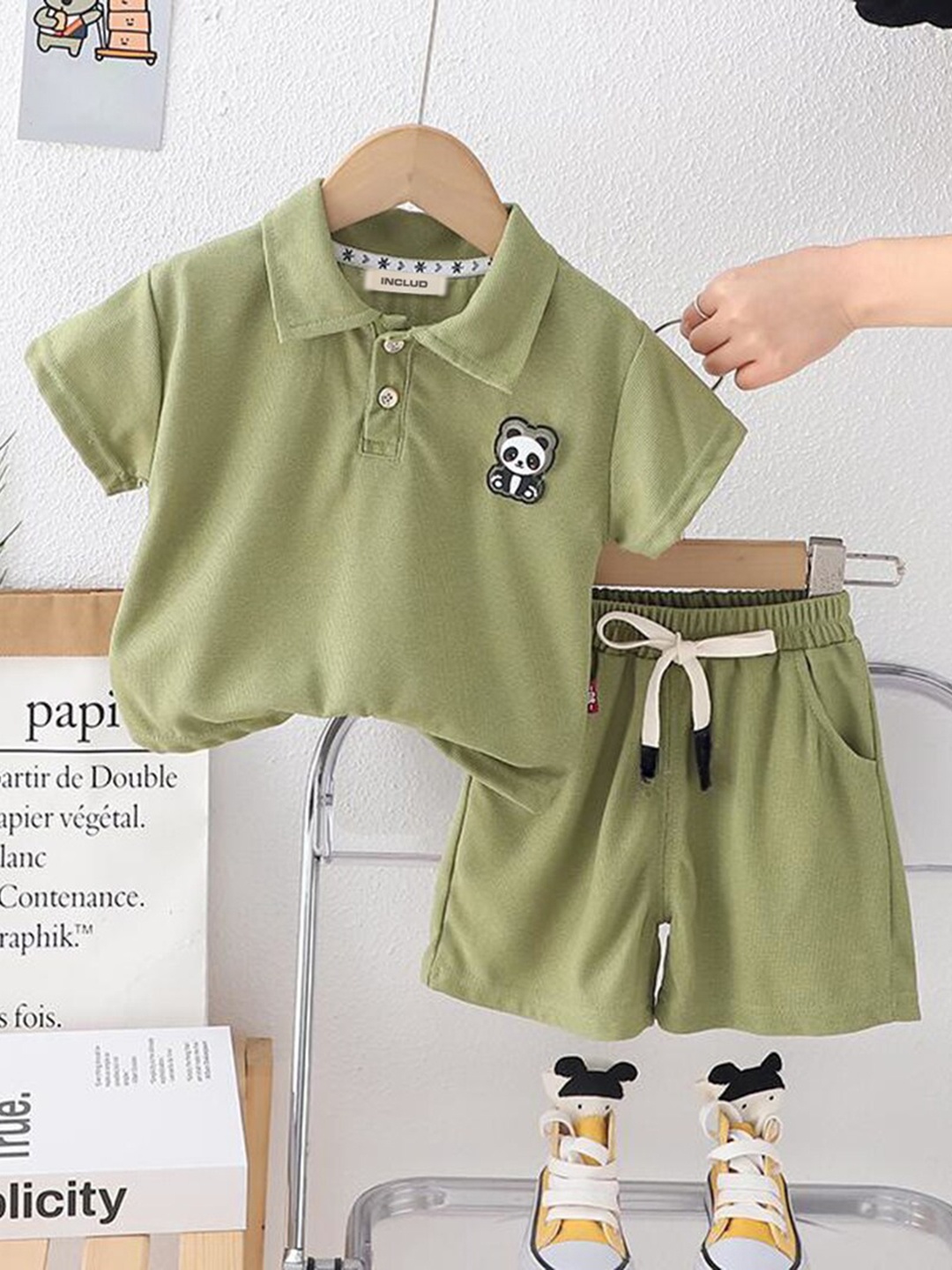 

INCLUD Boys Polo Collar T-shirt with Shorts, Green
