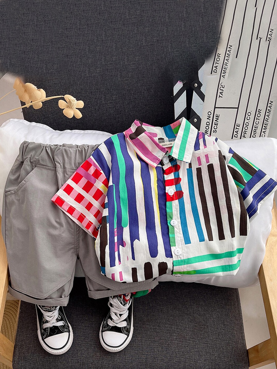 

INCLUD Boys Striped Shirt with Shorts, Red